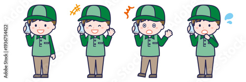 スマートフォンを使う「配達員」の男性