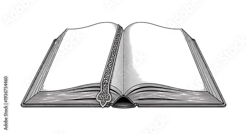 An open book with blank pages lies flat on a clean surface, viewed from directly above in a minimalist environment.