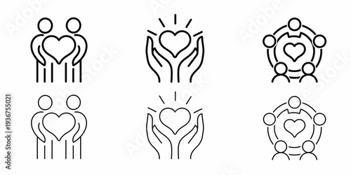 Love Support Stroke Icon Collection. Containing Community, Helping Hands, Care, Kindness and Charity Icons.