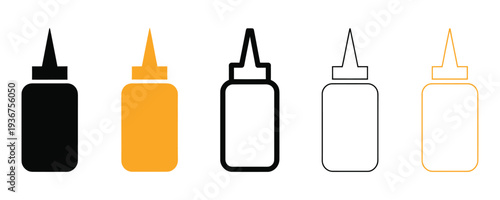 Colorful squeeze bottle icons in different styles and colors
