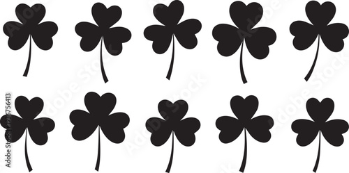 A group of black clover silhouettes on a white background Vector, illustration