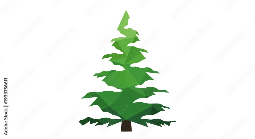 Obraz premium Modern green pine tree with geometric shapes on white background