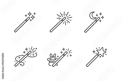 Magic wand icons: sparkles, stars, moon, and rabbit hat