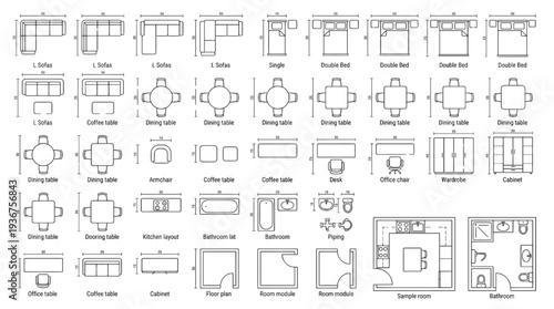 Architectural Interior Furniture Symbols Collection – CAD Top View Floor Plan Elements for House Layout Design