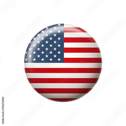 American flag button in patriotic style with red white and blue colors in glossy finish for independence day