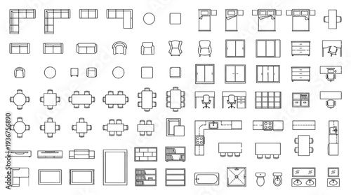 Complete Furniture Floor Plan Symbol Set – Interior Architecture Layout Icons Top View Blueprint