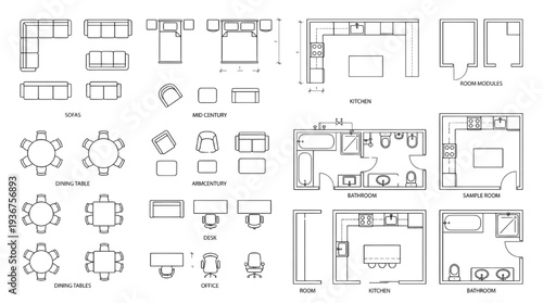 Modern Apartment Floor Plan Furniture Layout – Interior Architecture Top View Blueprint Design