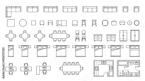 Large Furniture Layout Icon Set – Architectural Interior Floor Plan Symbols Top View