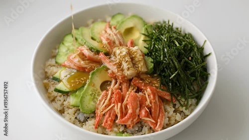Delicious Chirashi Sushi Bowl with Fresh Ingredients and a Light Dressing