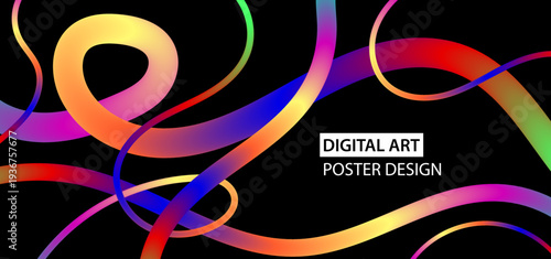 Abstract Color Lines background. with Wave Color Shapes Pattern. Rainbow Colored Fluid Graphic Elements. Posters with 3D Wavy and Spiral Ribbons, colorful waves cards, cover, flayer, cover banner.