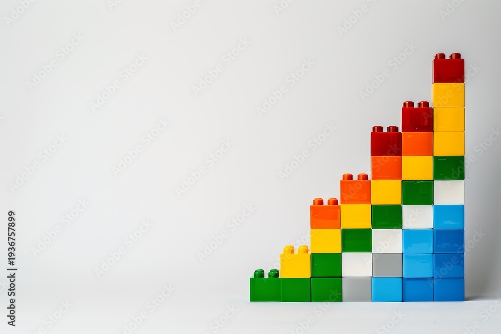 Fototapeta premium Colorful building block bar chart growth concept minimal business graph on light background