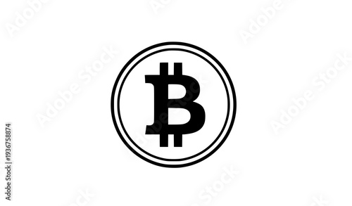 Black and white Bitcoin cryptocurrency icon vector