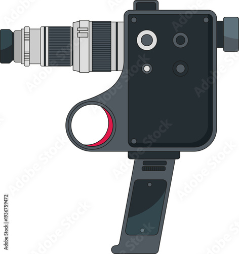 Old video camera. Retro style photo device