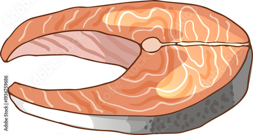 Fish steak icon. Salmon slice color drawing