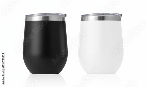 Black and white insulated tumblers with lids