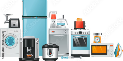 Home appliances. Modern kitchenware. Household interior devices