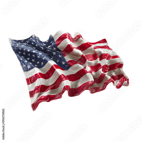 American flag waving in patriotic style with vibrant colors and soft lighting on fabric texture for independence day