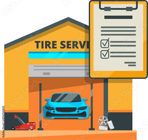 Tire service cartoon icon. Maintenance check warranty
