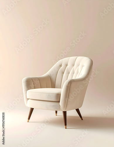 Elegant beige armchair against soft beige background furniture display design aesthetic wallpaper