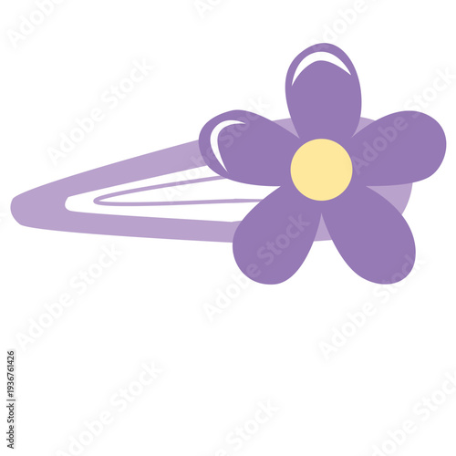 Purple flower hair clip ideal for hair accessories, floral styling, cute decorations, and botanical ornamental elements with flat design style.