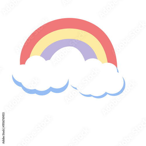 Rainbow over clouds ideal for weather graphics, cheerful sky designs, hopeful atmospheric elements, and bright decorative flat style.