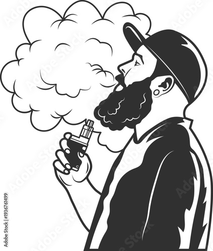 Smoking man with electronic cigarette. Aroma fume alternative