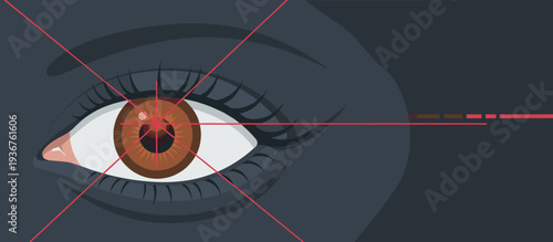 Digital illustration of an eye with laser focus effect  