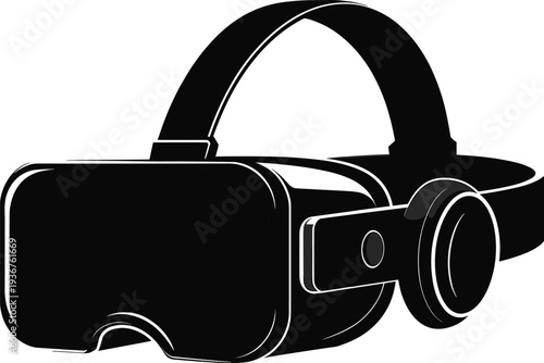 Virtual reality headset silhouette isolated on white background, VR goggles technology device for immersive gaming, simulation experience, digital entertainment and futuristic innovation concept