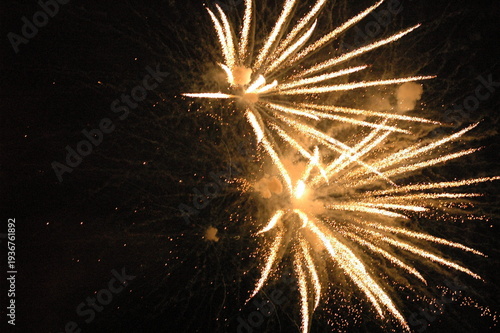 Fireworks in the night sky. Japanese hanabi taikai or firework display and show in summer in Japan