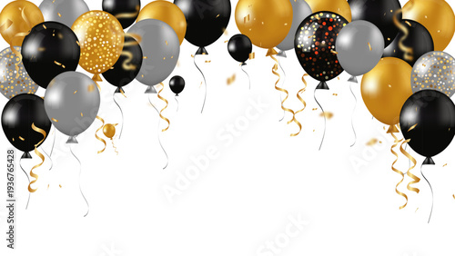 Black and gold balloons header decoration for celebration events flat