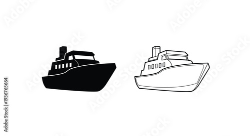Modern cruise ship line art icons Vector