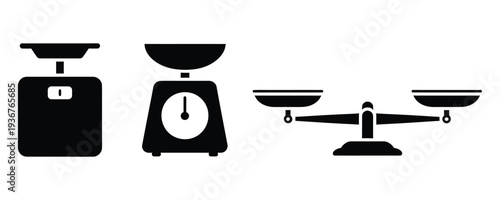 Set of modern digital and mechanical scales for accurate weight measurement
