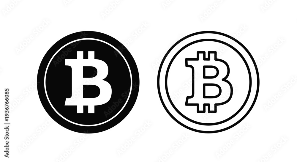 Obraz premium Bitcoin symbols: black & white variants Vector