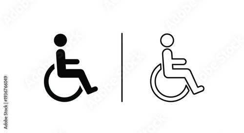 Accessible wheelchair icon vector set featuring a solid black and an outline design, ideal for disability access, public signs, and inclusive design projects.