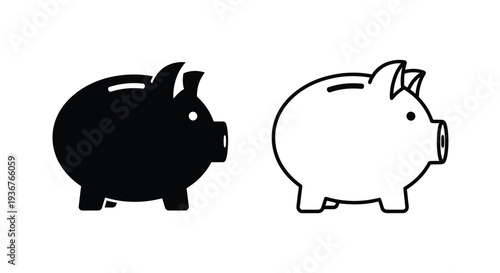 Black and white piggy bank icons Vector