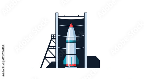 Balistic Vector Illustration of a War Missile on Launchpad
