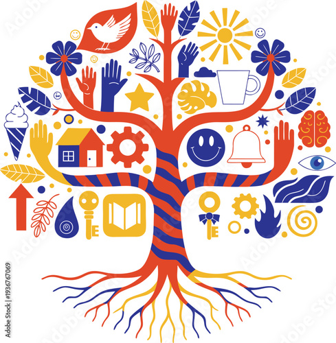 Fotografie Adobe Illustrator Artwork   Colorful tree logo with vibrant leaves, dark trunk,