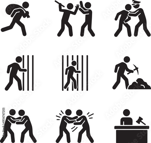 Stick figures depicting various violent and aggressive actions