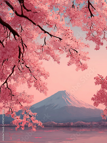 Japanese cherry-sakura on a background of Mount Fuji.