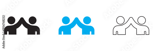 Teamwork High Five Icon Symbol.  Icon of two people giving a high five, symbolizing teamwork, partnership, collaboration, agreement, and shared success in business or community.