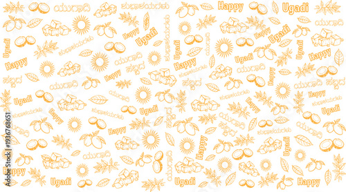Ugadi or yugadi concept pattern background sweet box pattern, kannada text