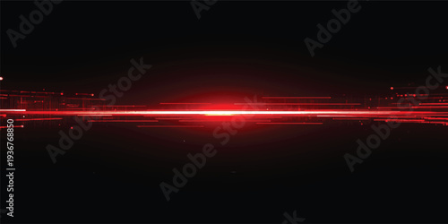 A vibrant motion design of red and yellow light trails creates a glowing energy wave against a dark night street, blending bright orange flares with an artistic ray effect in space