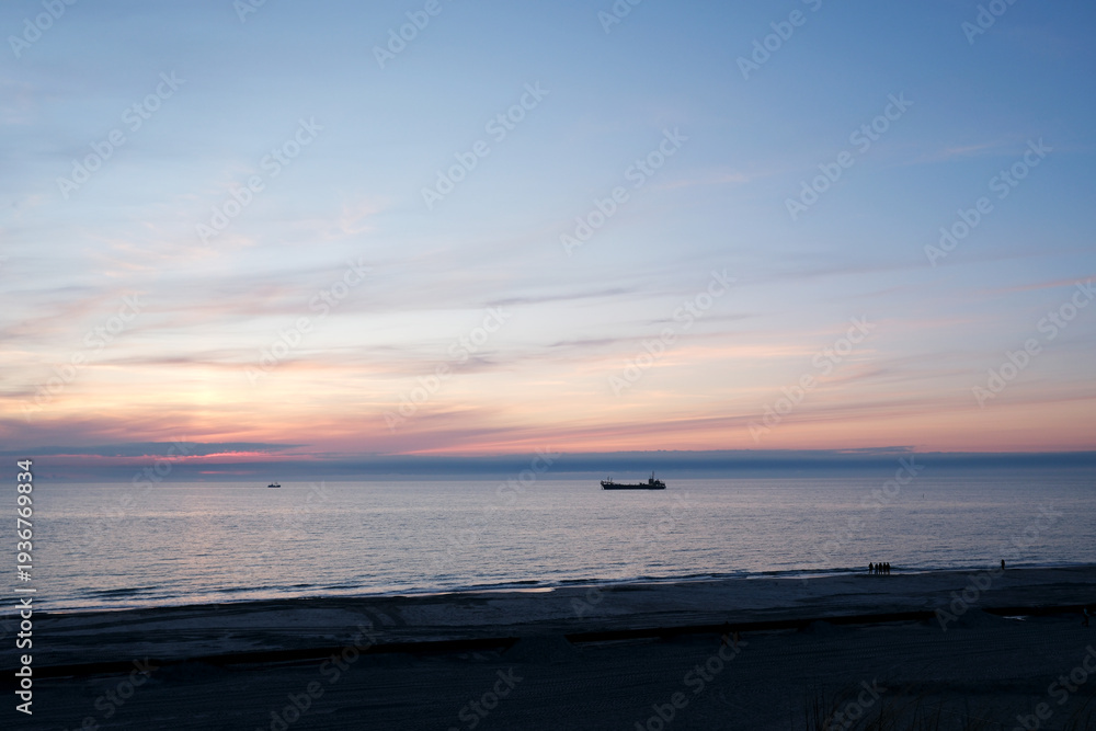 Fototapeta premium Ship off the Coast – documentary style, real world, authentic situation, natural light, genuine moment captured by human photographer, no ai