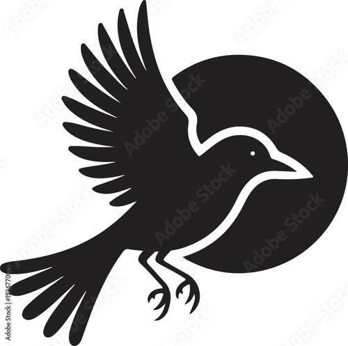  Silhouette of a Nightingale bird in flight against a black circle, symbolizing freedom