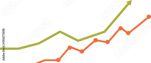 A line graph with two trending lines and an upward trajectory indicating growth and progress over time