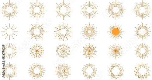 Sunburst and Sun Rays Icon Set Vintage Radiating Sunshine Symbols Decorative Vector Collection