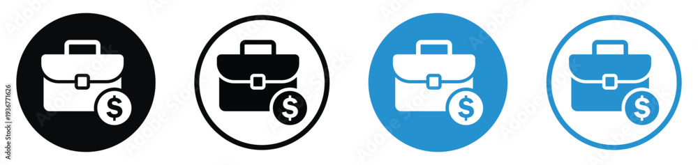 Fototapeta premium Business briefcase with a dollar coin symbol. Represents salary, investment portfolio, commercial profit, project budget, or financial services. Professional vector set in various colors.