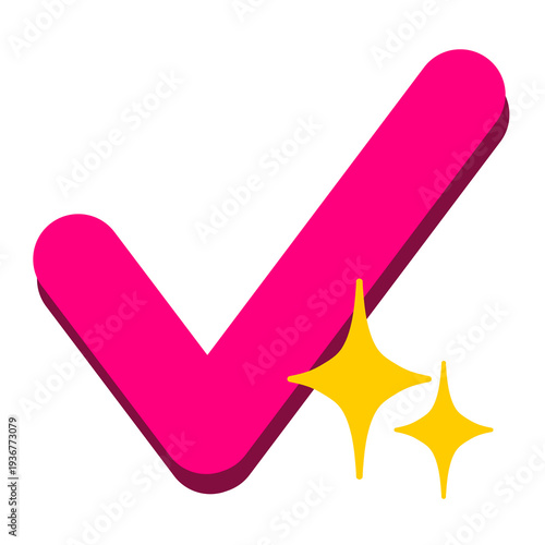 pink check mark icon with sparkles 