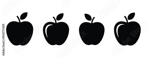 Set of simple black apple silhouettes on white background