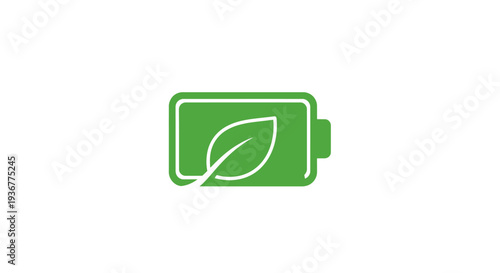 Green battery icon with leaf symbolizing eco-friendly energy.